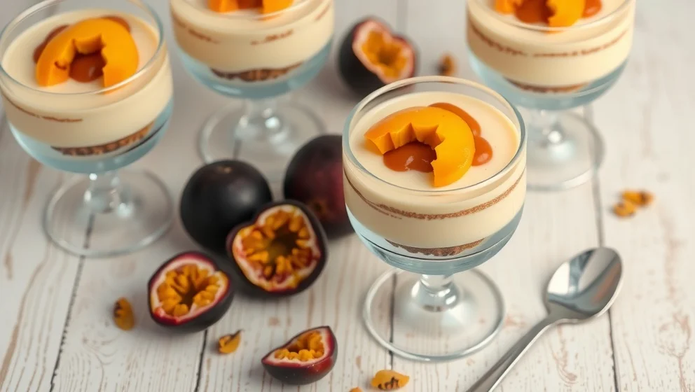 Cheesecake i glas med passionsfrukt