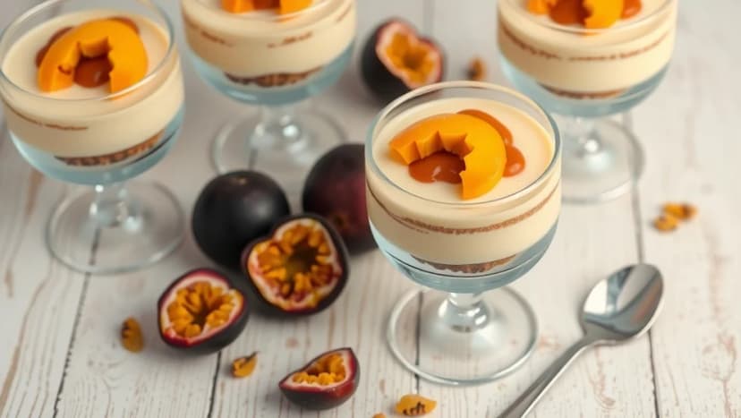 Cheesecake i glas med passionsfrukt
