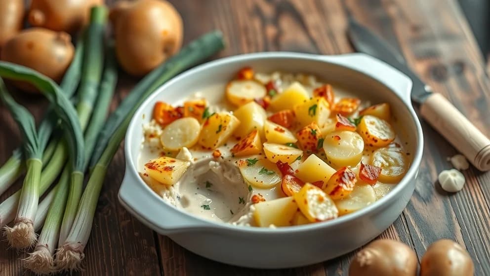 Fransk potatisgratäng med purjolök och grädde