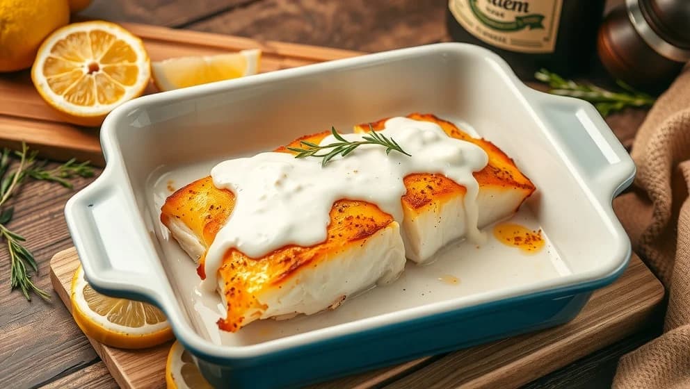 Fryst torsk i ugn med grädde