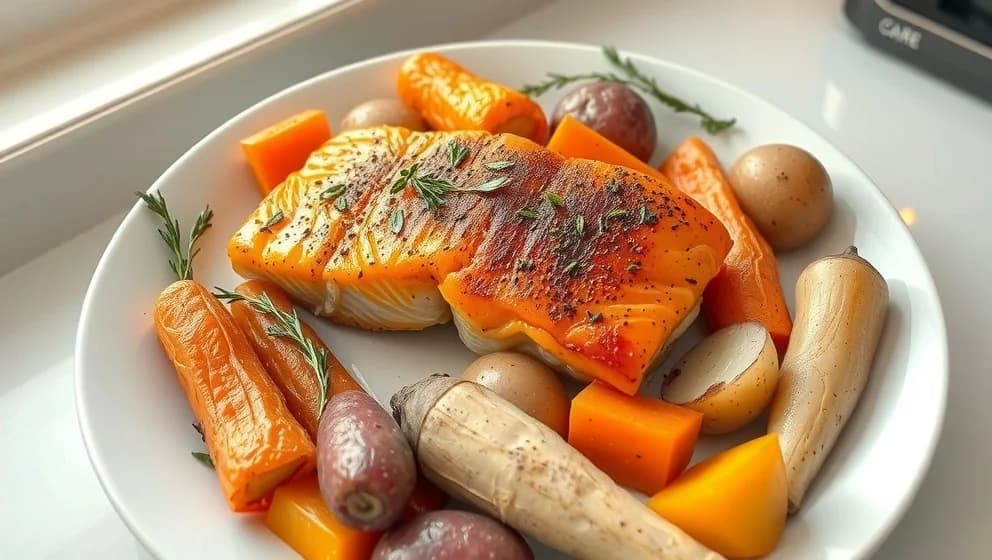 Lax i ugn med rotfrukter hemma