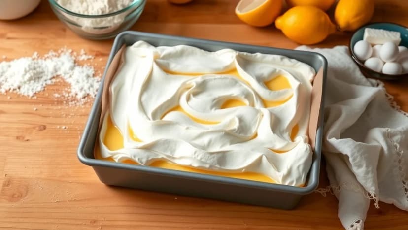 Marängtårta i långpanna med lemoncurd