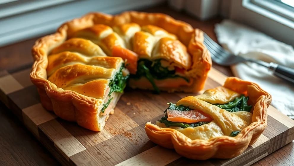 Paj med varmrökt lax och spenat