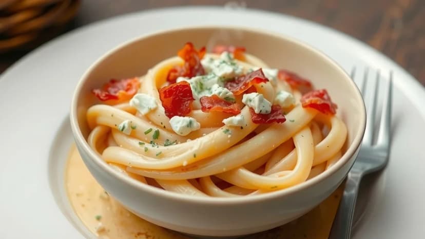 Pasta med gorgonzola och bacon