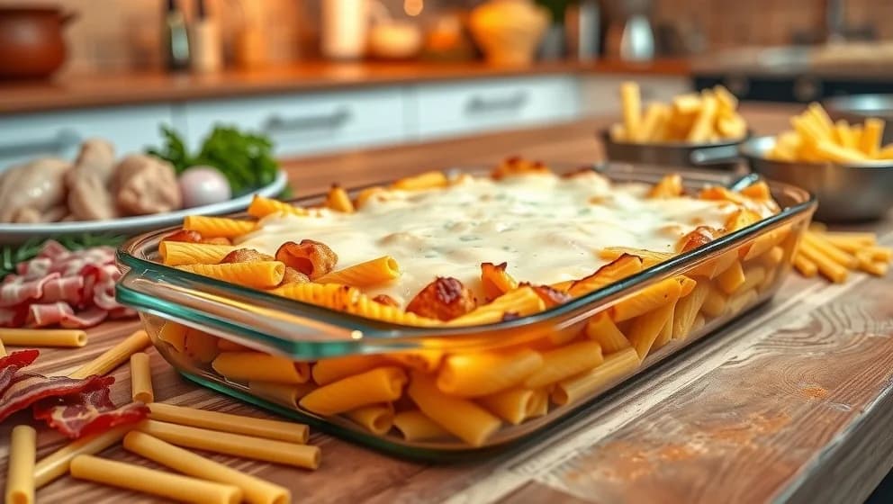Pastagratäng med kyckling och bacon hemma