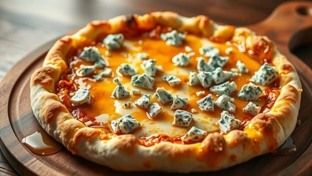 Pizza med ädelost och honung smakar gott