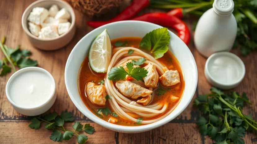 Thailändsk kycklingsoppa med nudlar hemma