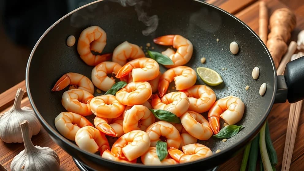 Wokade räkor med vitlök från hemmet